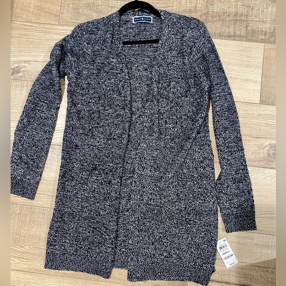 NWT-Karen Scott open black and white cardigan, size S